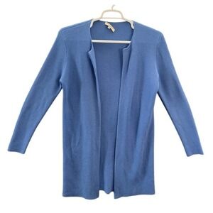 Barbara Lohmann Blue Cashmere Wool Silk Waffle Knit Open Front Cardigan Italy 42